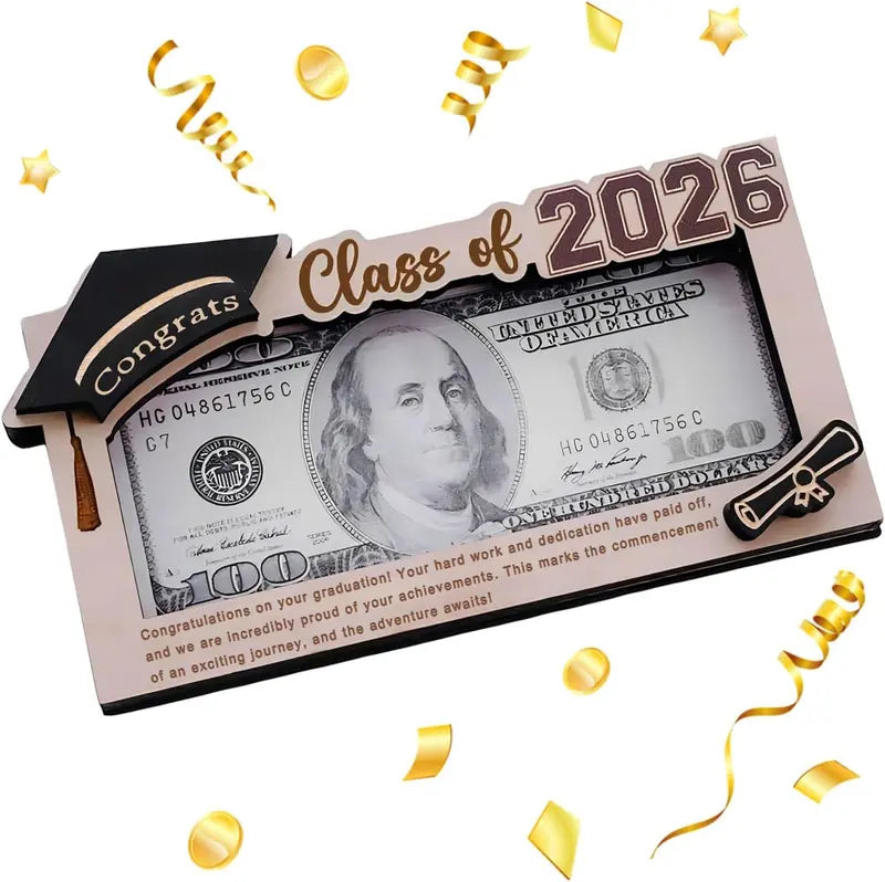 π Class of 2026 Graduation Money Box β Wooden Cash Gift Holder