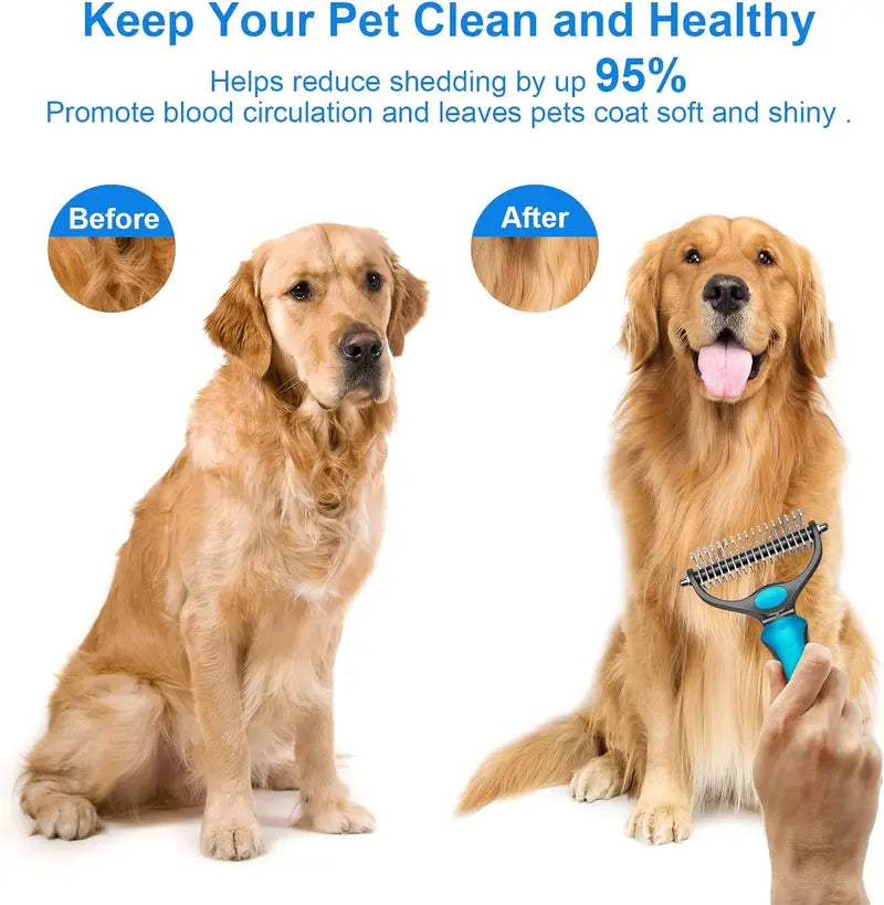 Double-Sided Deshedding Brush for Dogs & Cats – Ergonomic Pet Grooming Tool 🐶