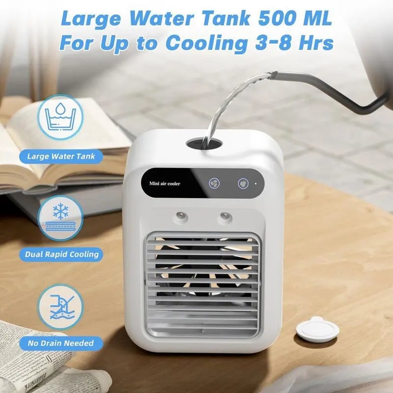 Portable Air Conditioner Fan – 3-in-1 Cooling, Humidifying & Purifying with 2-Speed Mist