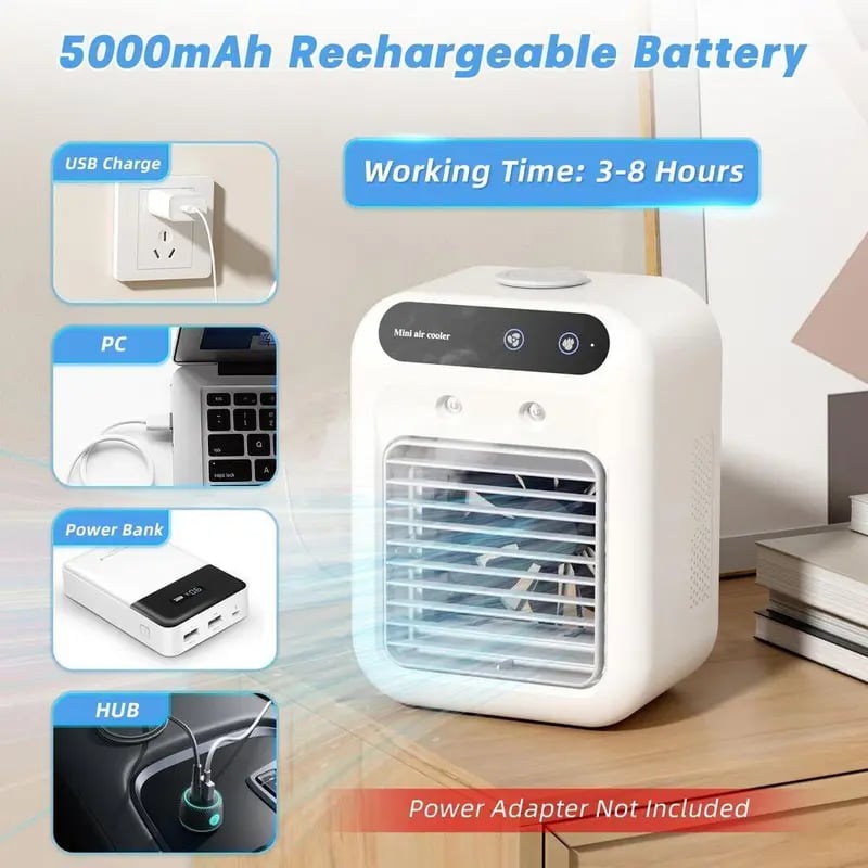 Portable Air Conditioner Fan – 3-in-1 Cooling, Humidifying & Purifying with 2-Speed Mist