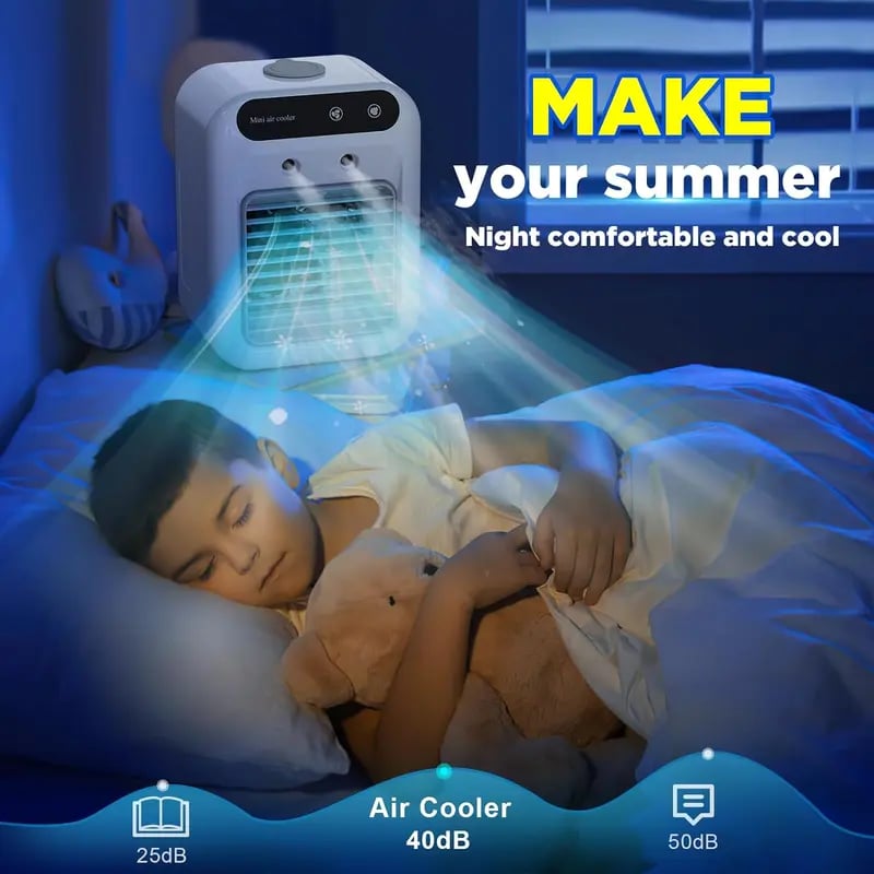 Portable Air Conditioner Fan – 3-in-1 Cooling, Humidifying & Purifying with 2-Speed Mist