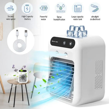 Portable Air Conditioner Fan – 3-in-1 Cooling, Humidifying & Purifying with 2-Speed Mist