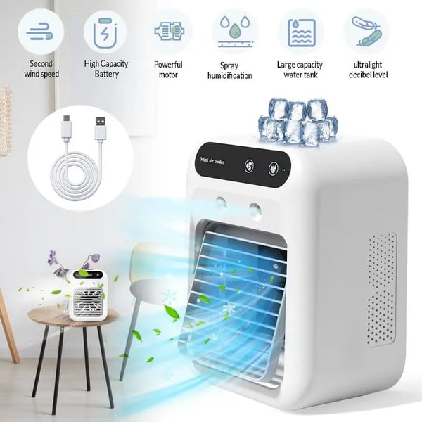 Portable Air Conditioner Fan – 3-in-1 Cooling, Humidifying & Purifying with 2-Speed Mist