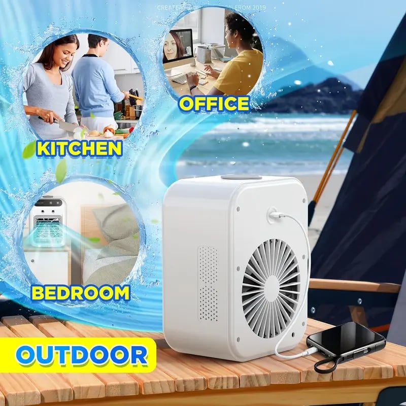 Portable Air Conditioner Fan – 3-in-1 Cooling, Humidifying & Purifying with 2-Speed Mist