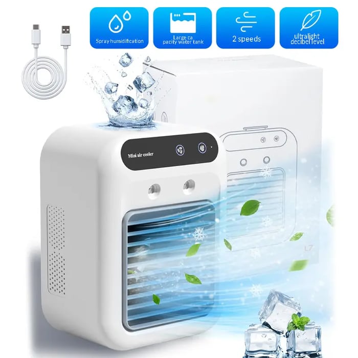 Portable Air Conditioner Fan – 3-in-1 Cooling, Humidifying & Purifying with 2-Speed Mist