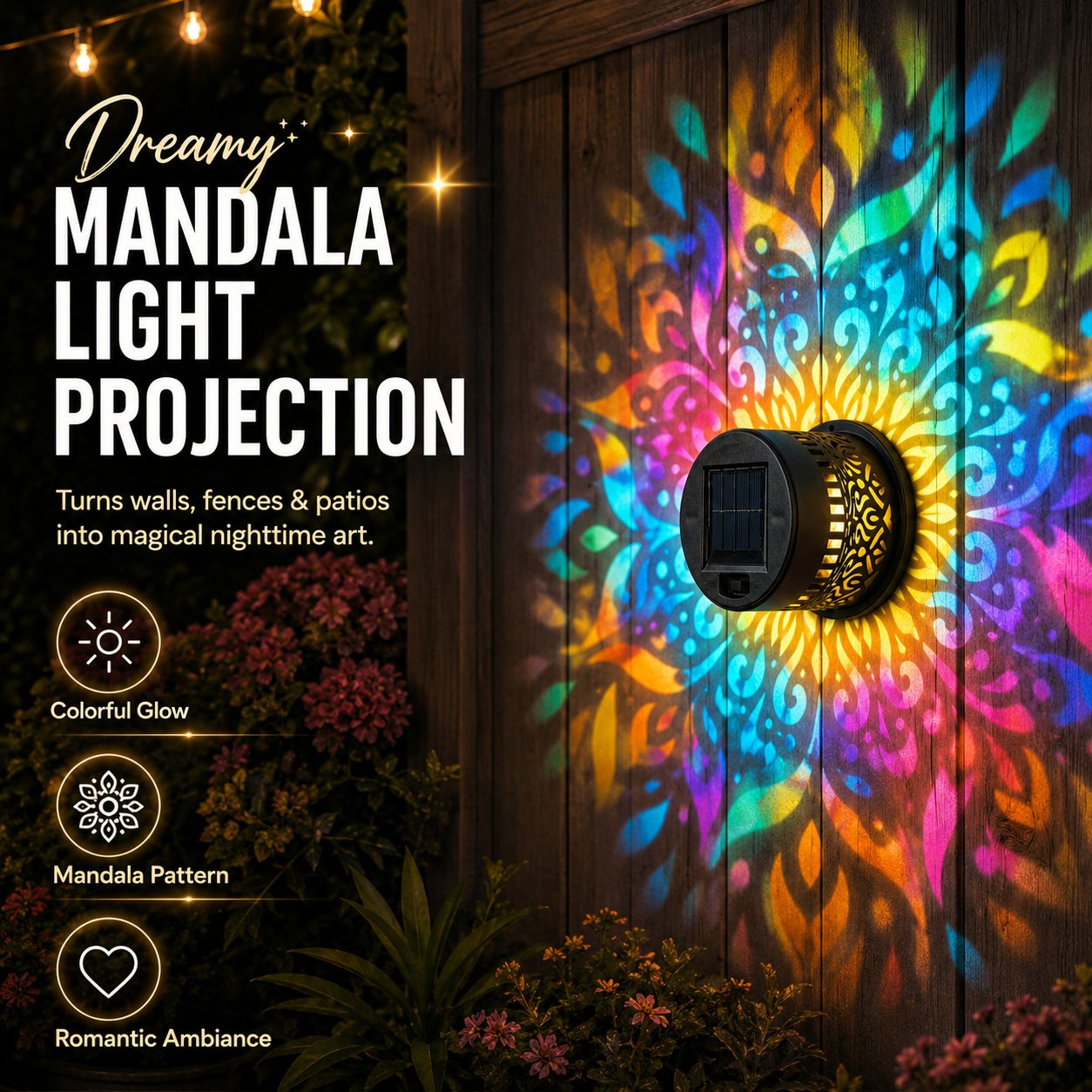 Solar Mandala Wall Light Outdoor Projector Lamp