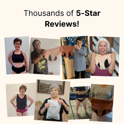 Customer photo collage under a five-star review headline