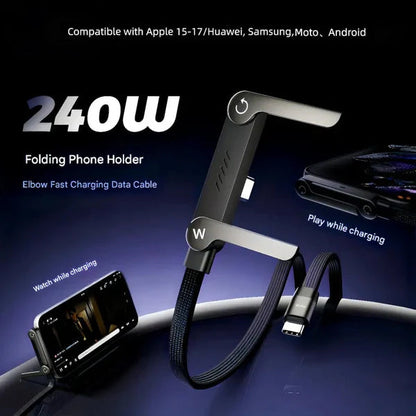 240W Braided Fast Charging Cable with Built-in Phone Stand – USB-C Compatible