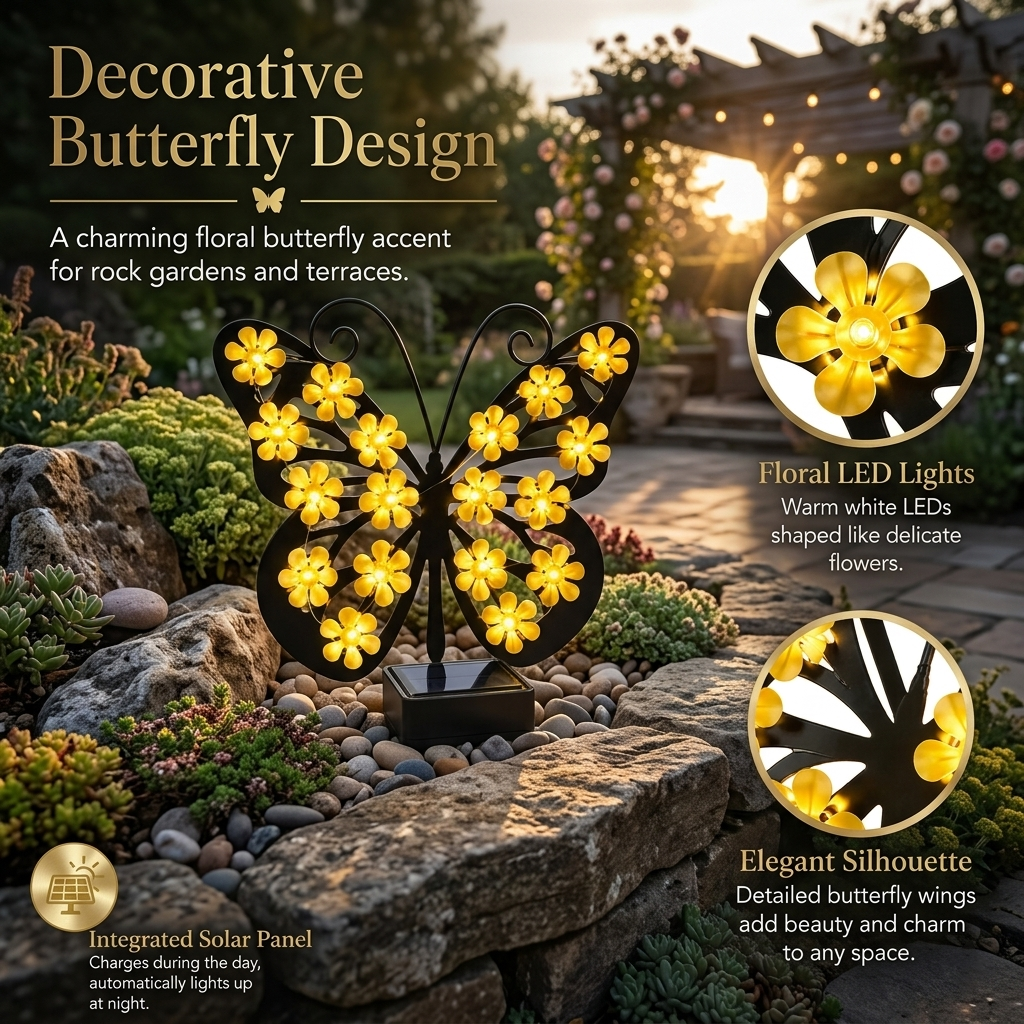 Solar-Powered LED Butterfly Garden Light