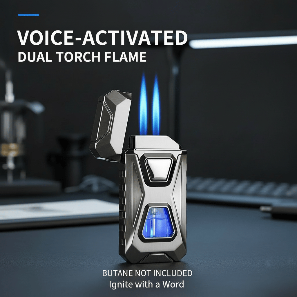 🔥Voice-Activated Dual Flame Lighter – Windproof, USB Rechargeable & Flameless Electric Arc
