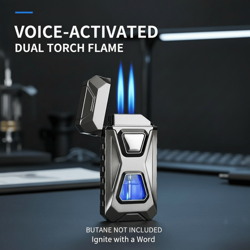 🔥Voice-Activated Dual Flame Lighter – Windproof, USB Rechargeable & Flameless Electric Arc