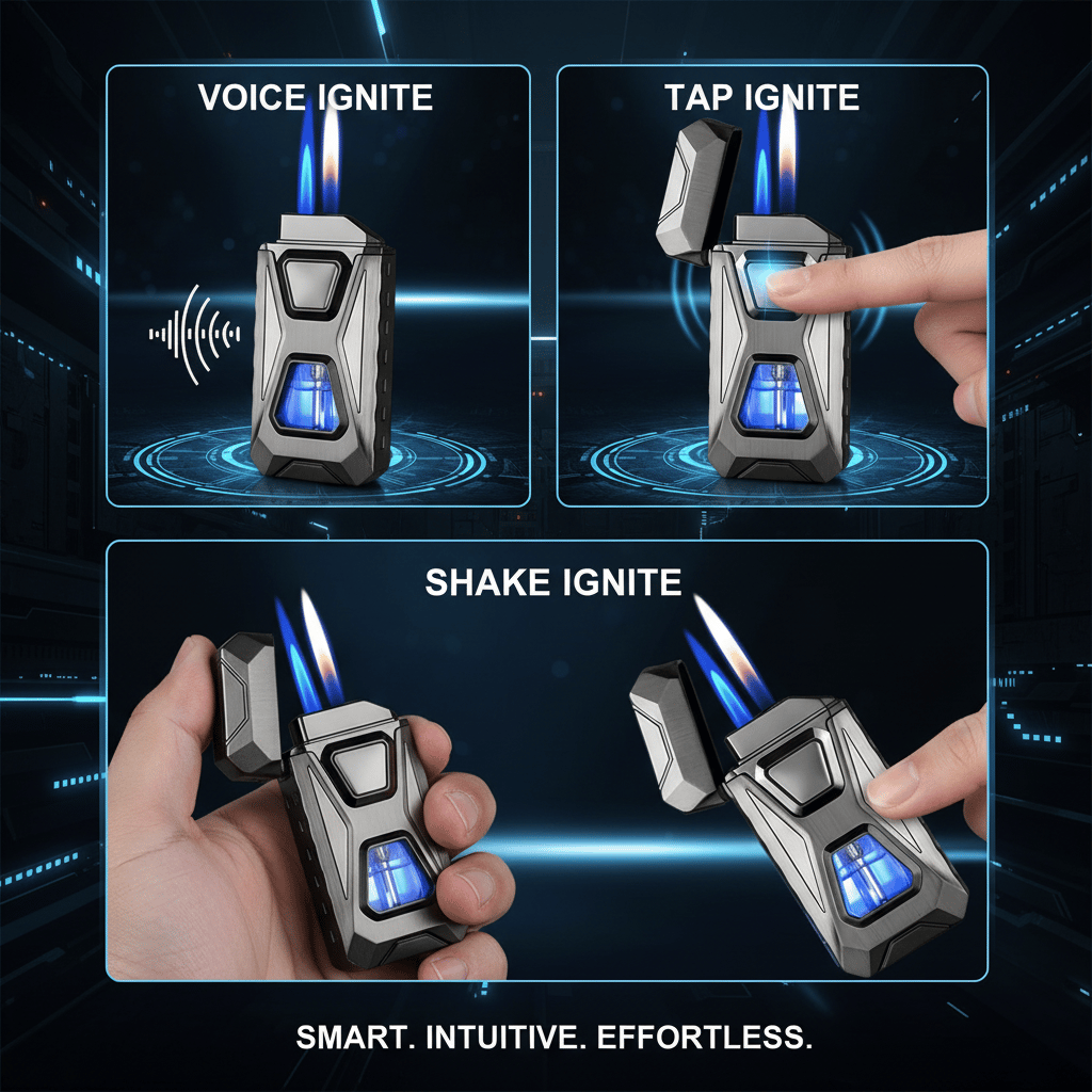 🔥Voice-Activated Dual Flame Lighter – Windproof, USB Rechargeable & Flameless Electric Arc