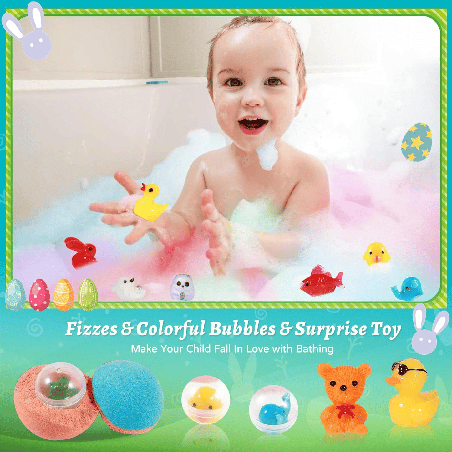 Natural Bath Bombs for Kids – Mega Bubbles, Surprise Inside, 12 Pcs per Box