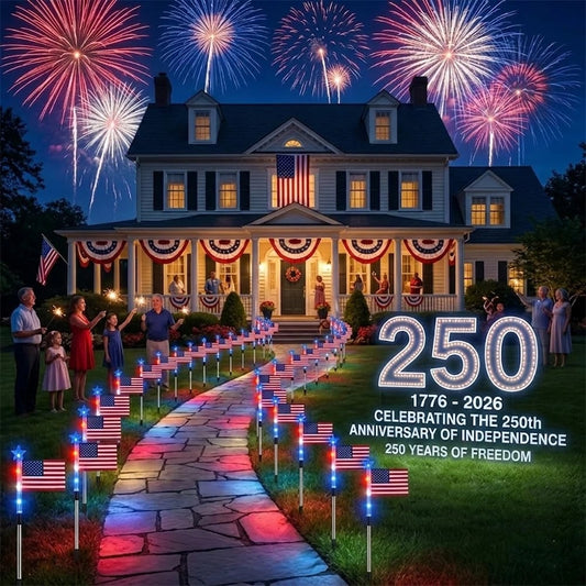 Solar American Flag Pathway Lights – Red, White & Blue Outdoor Garden Stake Lights (Set of 8)