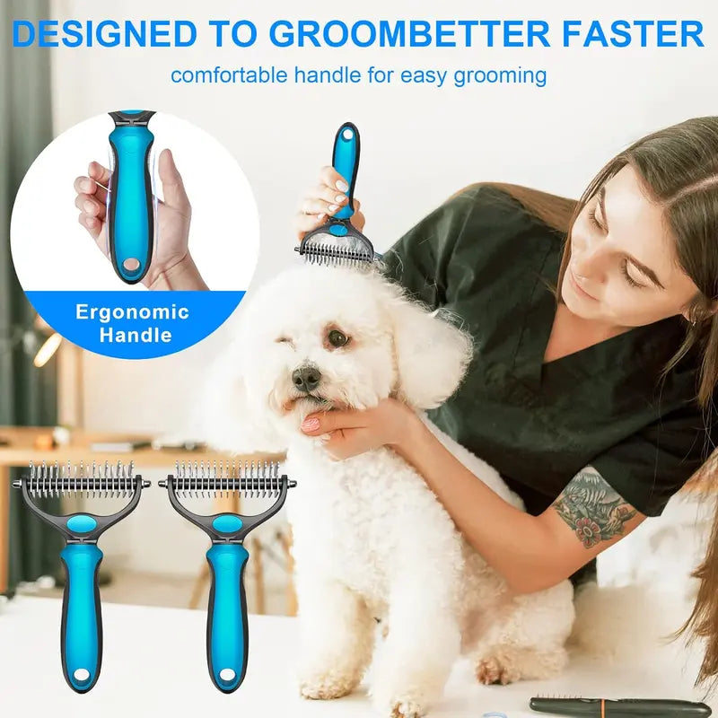 Double-Sided Deshedding Brush for Dogs & Cats – Ergonomic Pet Grooming Tool 🐶