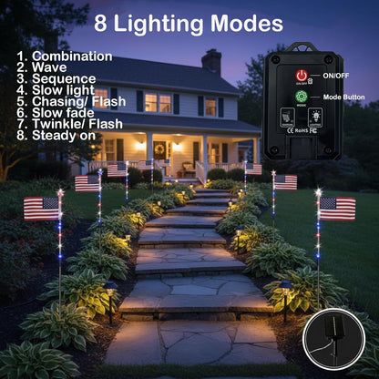 Solar American Flag Pathway Lights – Red, White & Blue Outdoor Garden Stake Lights (Set of 8)