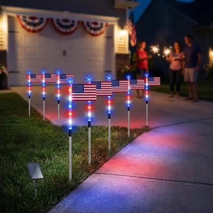 Solar American Flag Pathway Lights – Red, White & Blue Outdoor Garden Stake Lights (Set of 8)