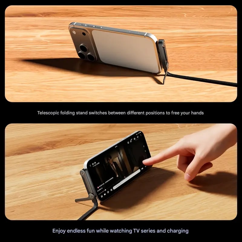 240W Braided Fast Charging Cable with Built-in Phone Stand – USB-C Compatible