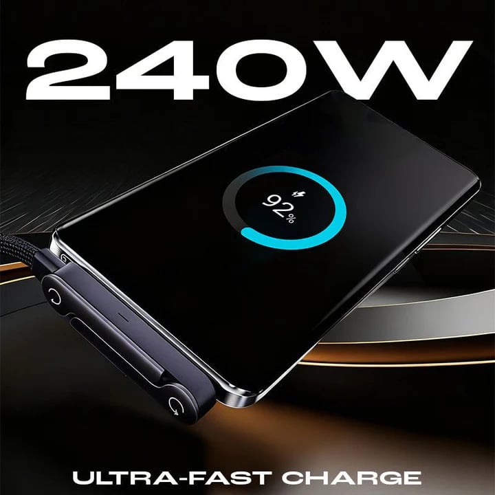 240W Braided Fast Charging Cable with Built-in Phone Stand – USB-C Compatible