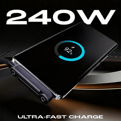 240W Braided Fast Charging Cable with Built-in Phone Stand – USB-C Compatible