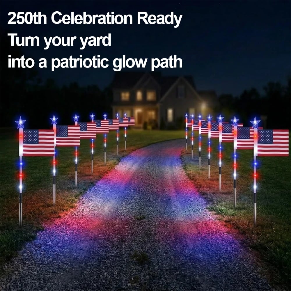 Solar American Flag Pathway Lights – Red, White & Blue Outdoor Garden Stake Lights (Set of 8)