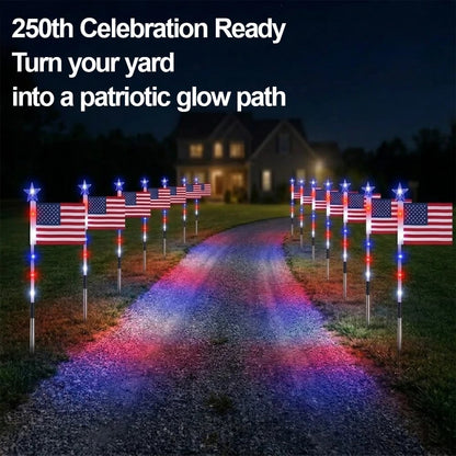 Solar American Flag Pathway Lights – Red, White & Blue Outdoor Garden Stake Lights (Set of 8)
