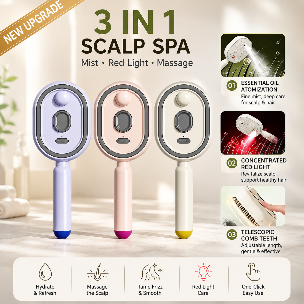 3-in-1 Electric Mist Spray Scalp Massage Brush