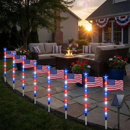 Solar American Flag Pathway Lights – Red, White & Blue Outdoor Garden Stake Lights (Set of 8)