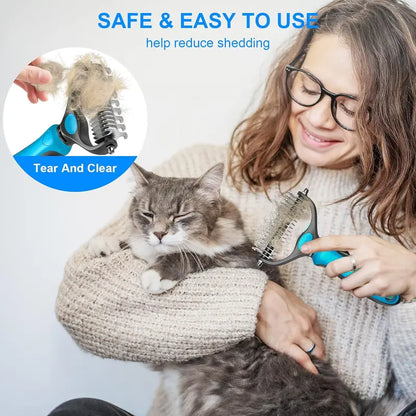 Double-Sided Deshedding Brush for Dogs & Cats – Ergonomic Pet Grooming Tool 🐶
