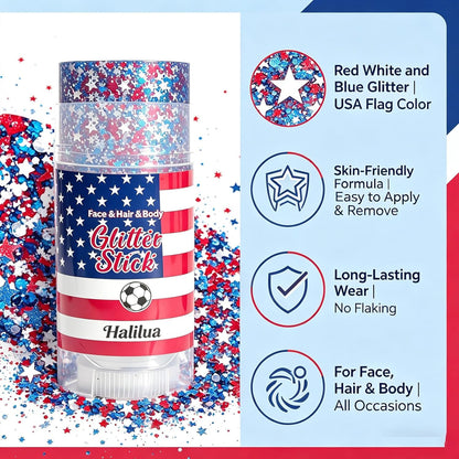 4th of July Glitter Stick – Red, White & Blue Body and Hair Sparkle Makeup