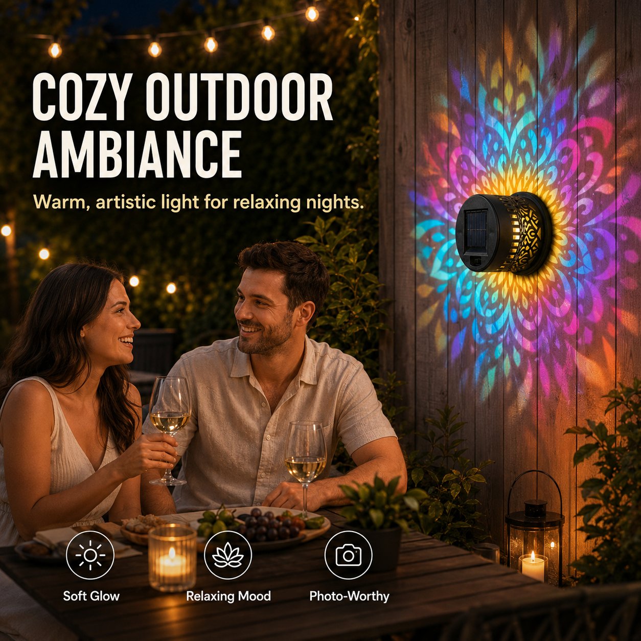 Solar Mandala Wall Light Outdoor Projector Lamp