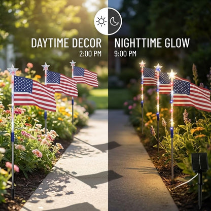 Solar American Flag Pathway Lights – Red, White & Blue Outdoor Garden Stake Lights (Set of 8)