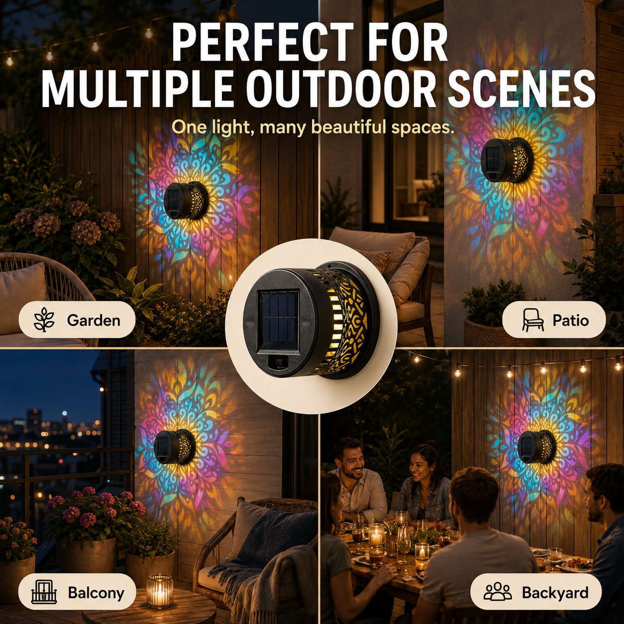 Solar Mandala Wall Light Outdoor Projector Lamp