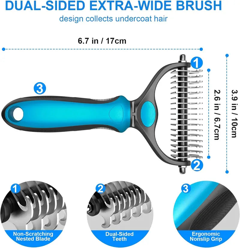 Double-Sided Deshedding Brush for Dogs & Cats – Ergonomic Pet Grooming Tool 🐶