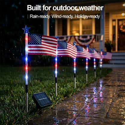 Solar American Flag Pathway Lights – Red, White & Blue Outdoor Garden Stake Lights (Set of 8)