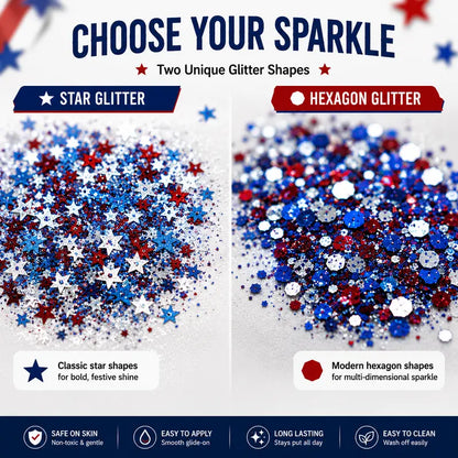 4th of July Glitter Stick – Red, White & Blue Body and Hair Sparkle Makeup