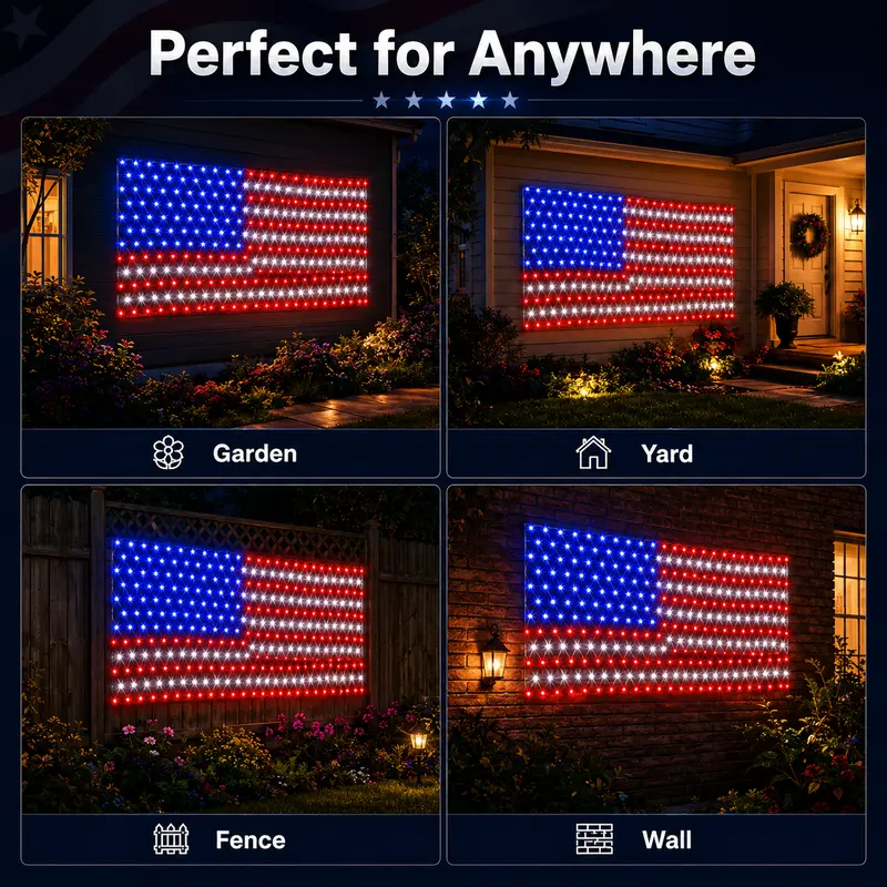 Outdoor LED American Flag Net Lights
