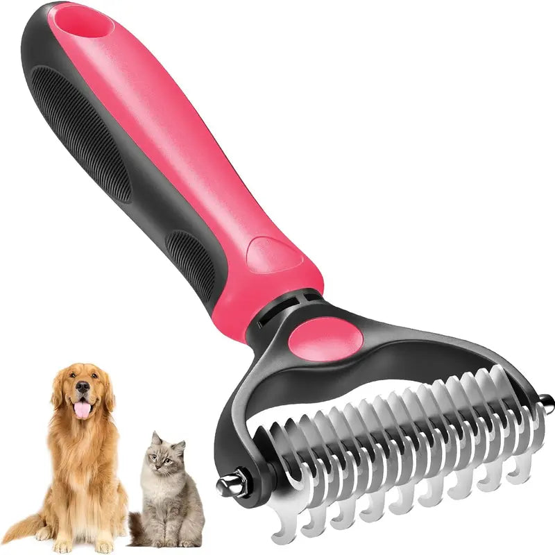 Double-Sided Deshedding Brush for Dogs & Cats – Ergonomic Pet Grooming Tool 🐶