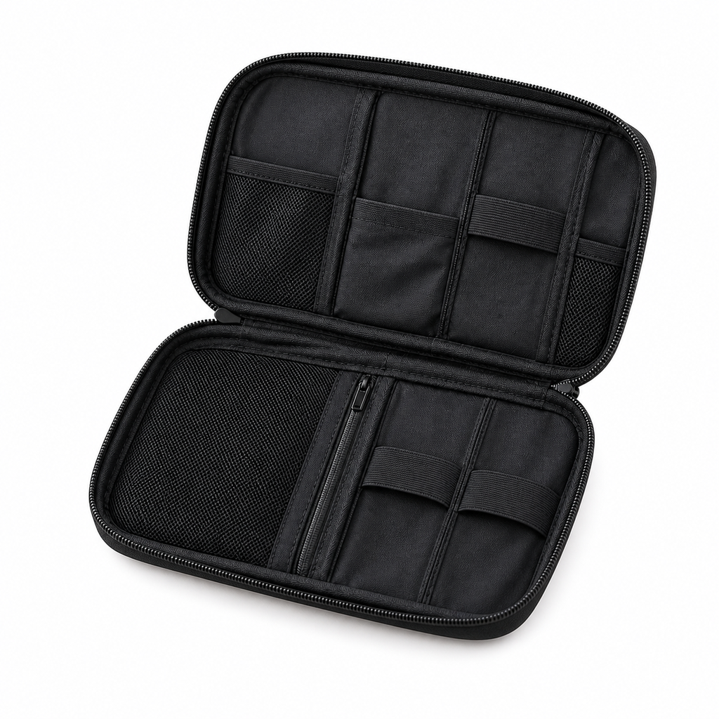 Compact Double-Layer Tech Organizer Pouch