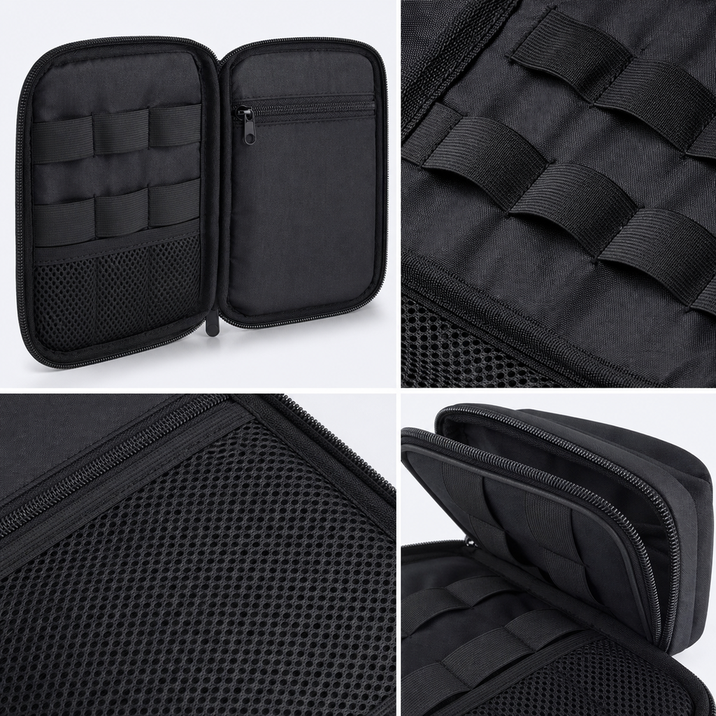 Compact Double-Layer Tech Organizer Pouch