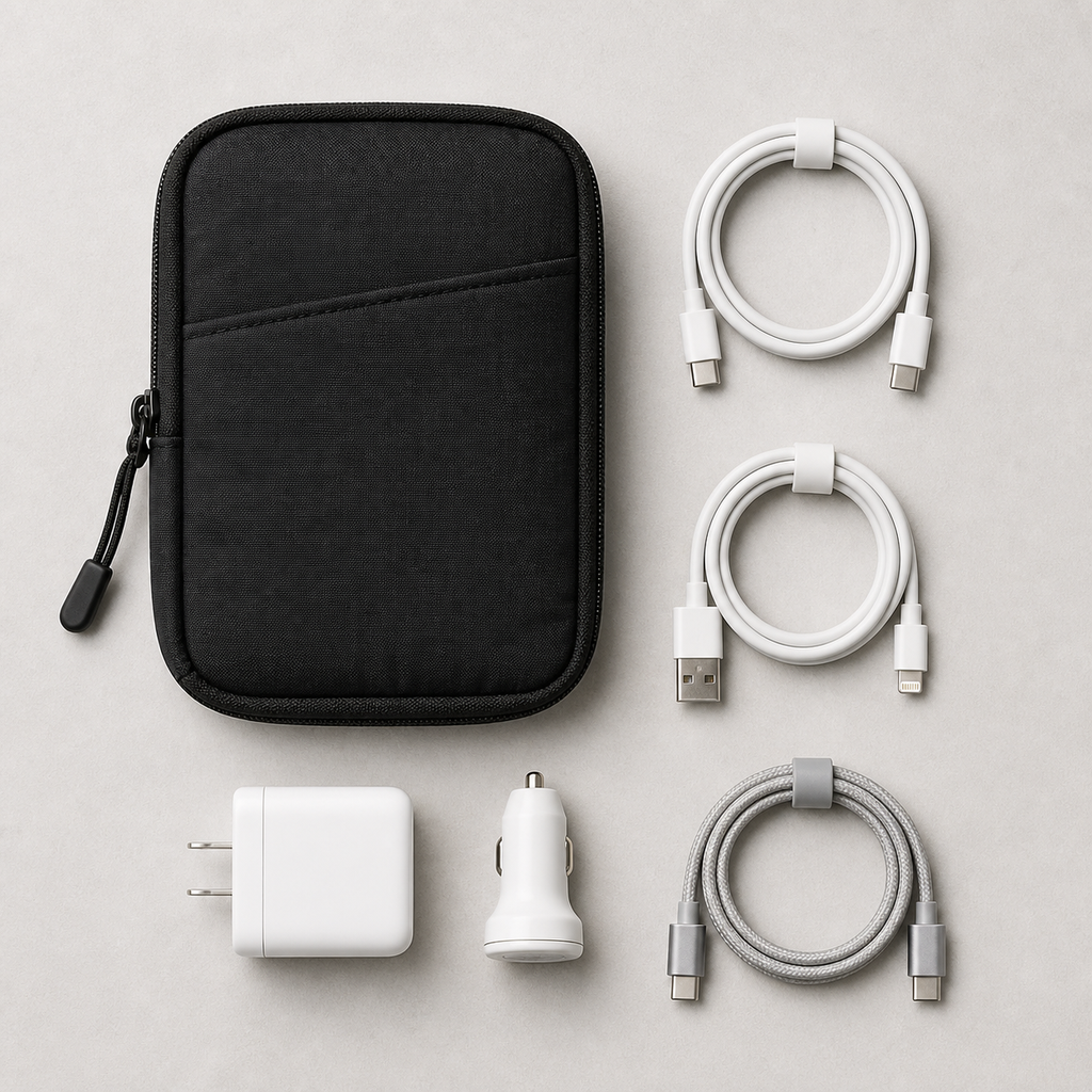 Compact Double-Layer Tech Organizer Pouch