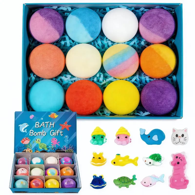 Natural Bath Bombs for Kids – Mega Bubbles, Surprise Inside, 12 Pcs per Box