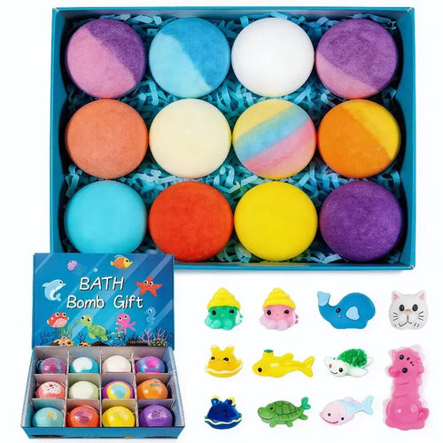 Natural Bath Bombs for Kids – Mega Bubbles, Surprise Inside, 12 Pcs per Box