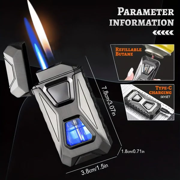 🔥Voice-Activated Dual Flame Lighter – Windproof, USB Rechargeable & Flameless Electric Arc