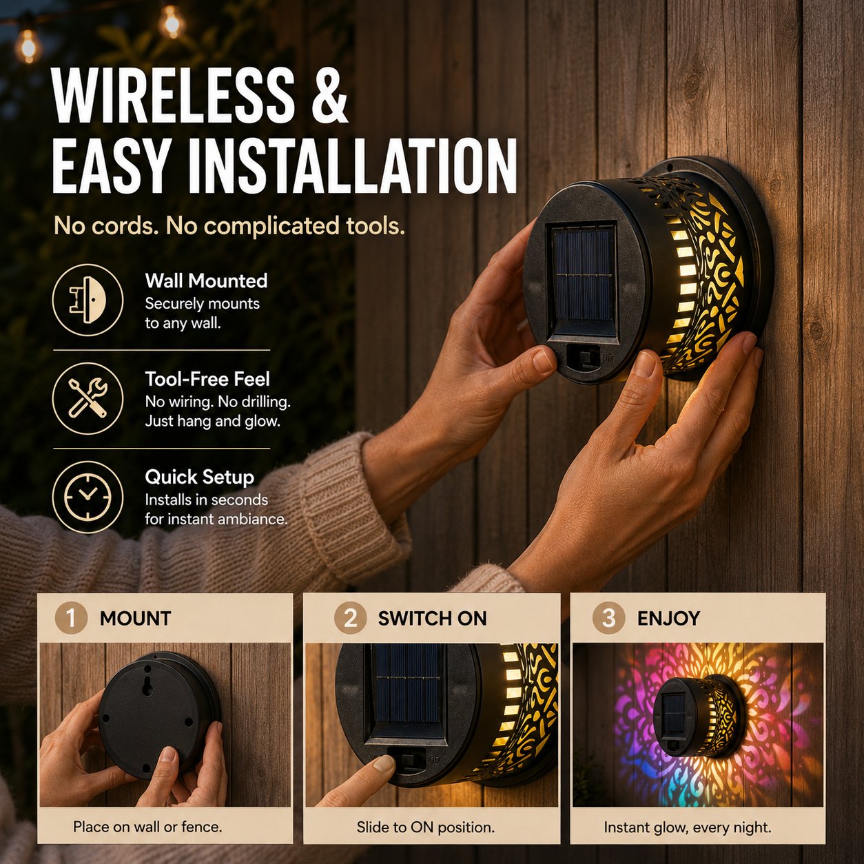 Solar Mandala Wall Light Outdoor Projector Lamp