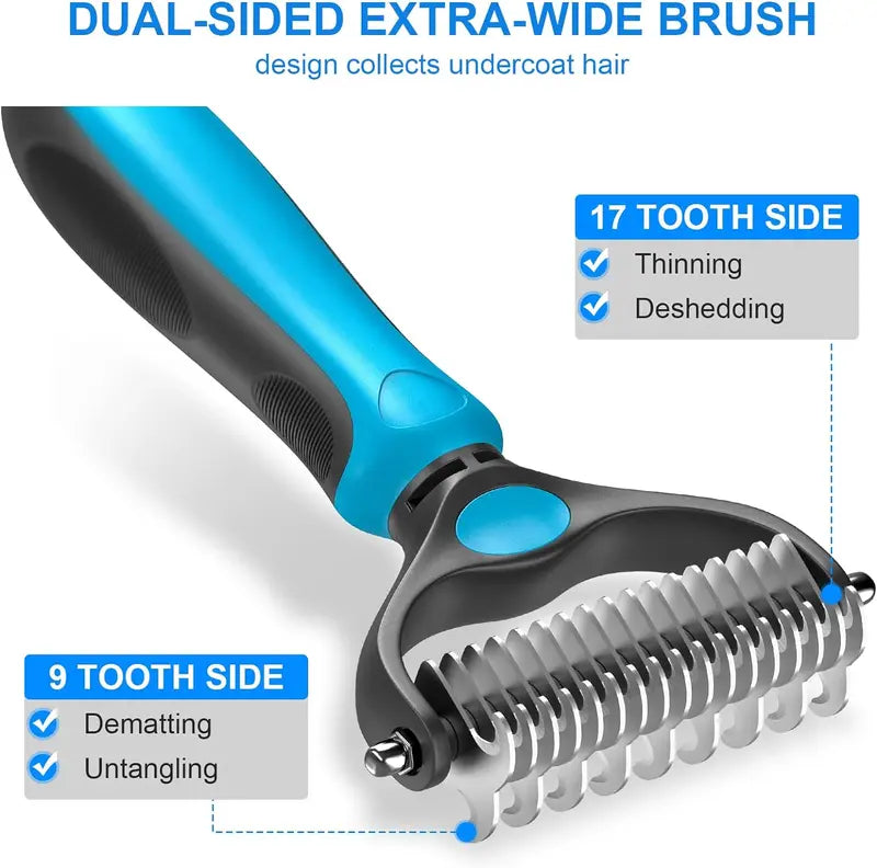 Double-Sided Deshedding Brush for Dogs & Cats – Ergonomic Pet Grooming Tool 🐶