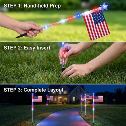 Solar American Flag Pathway Lights – Red, White & Blue Outdoor Garden Stake Lights (Set of 8)