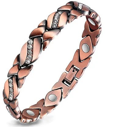 Braided copper-tone bracelet with clear accent segments and inner magnets