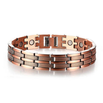 Narrow copper-tone triple-row link bracelet with inner magnetic accents
