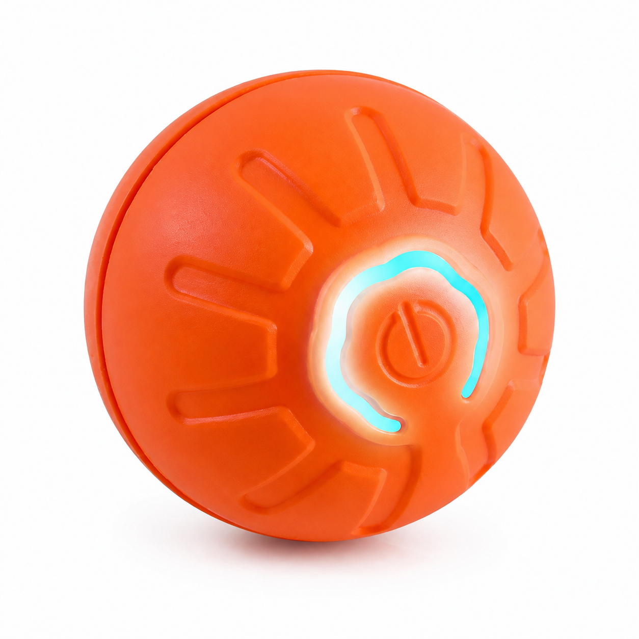 USB rechargeable self-rolling dog toy ball Orange Gear on white background
